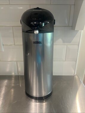 Thermos Stainless Steel Airpot - Silver & Black coffee canister carafe